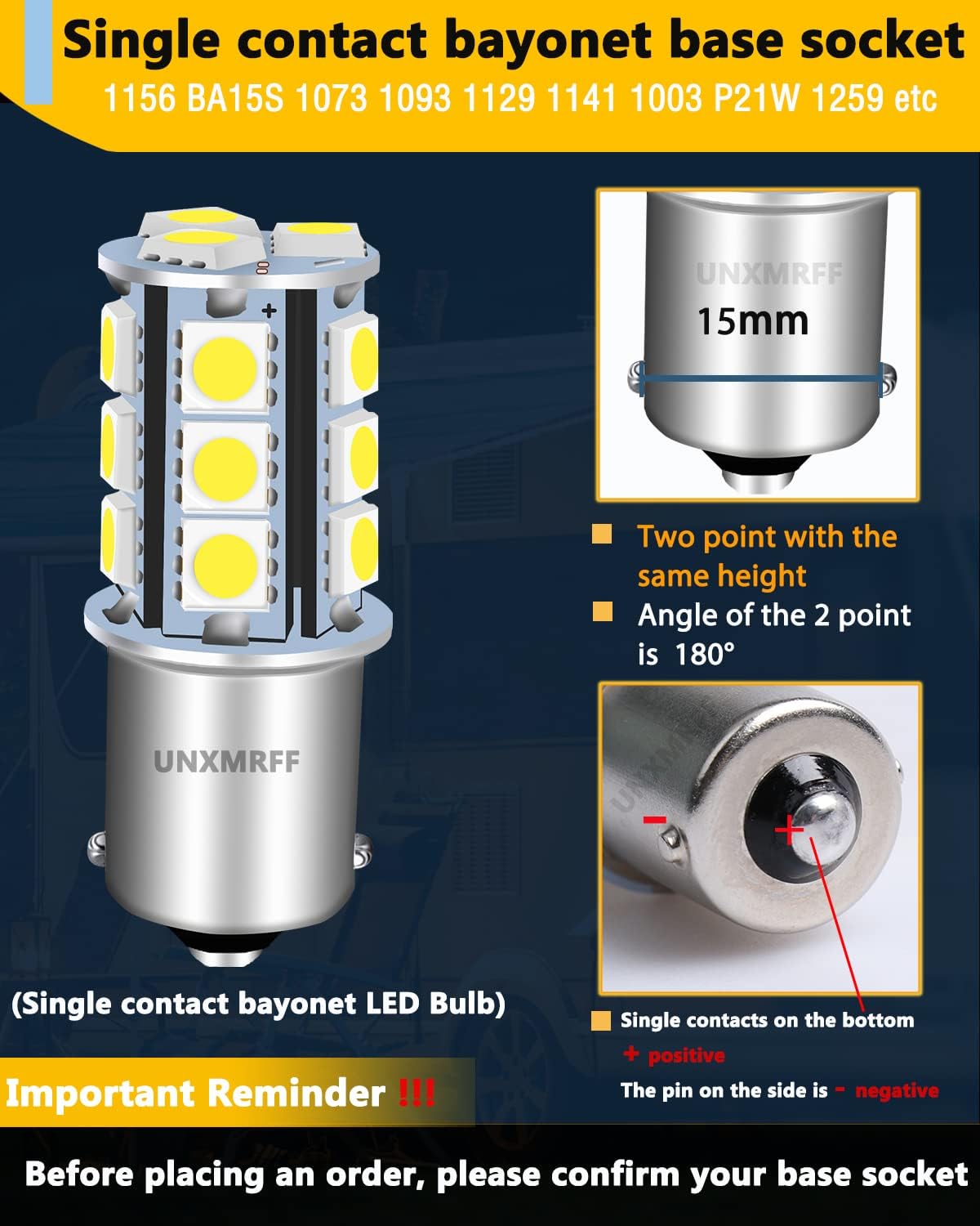 Bombilla LED BA15S 12V para techo RV cámper barco