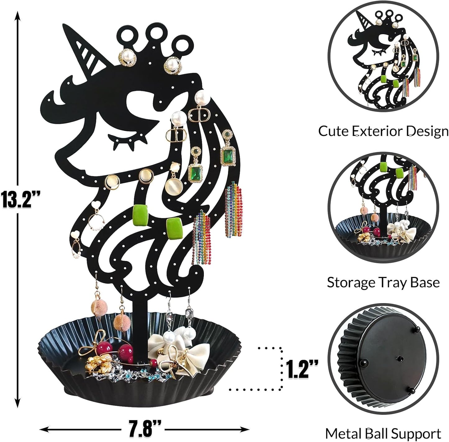 Organiz. aretes unicornio 81 agujeros soporte metal negro