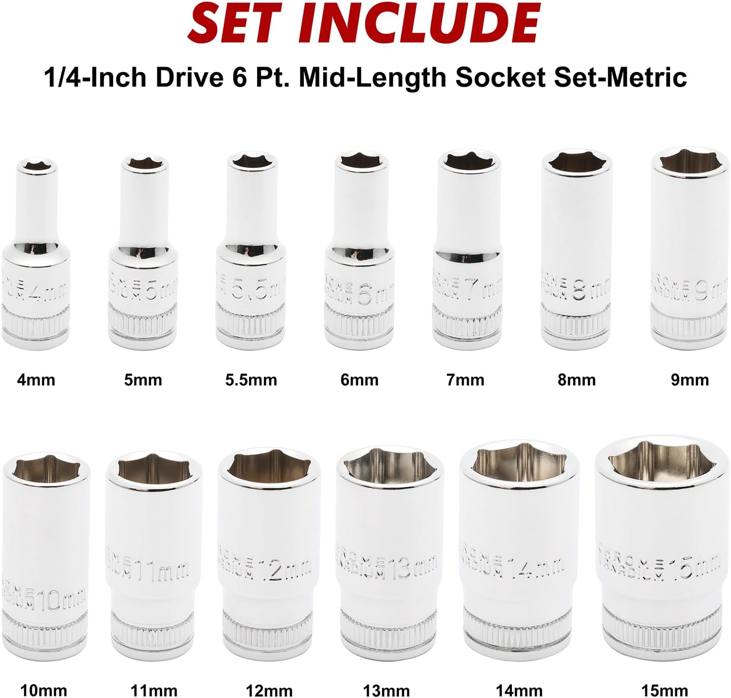 Set 13 Llaves 1/4" 4-15mm Acabado Cromado