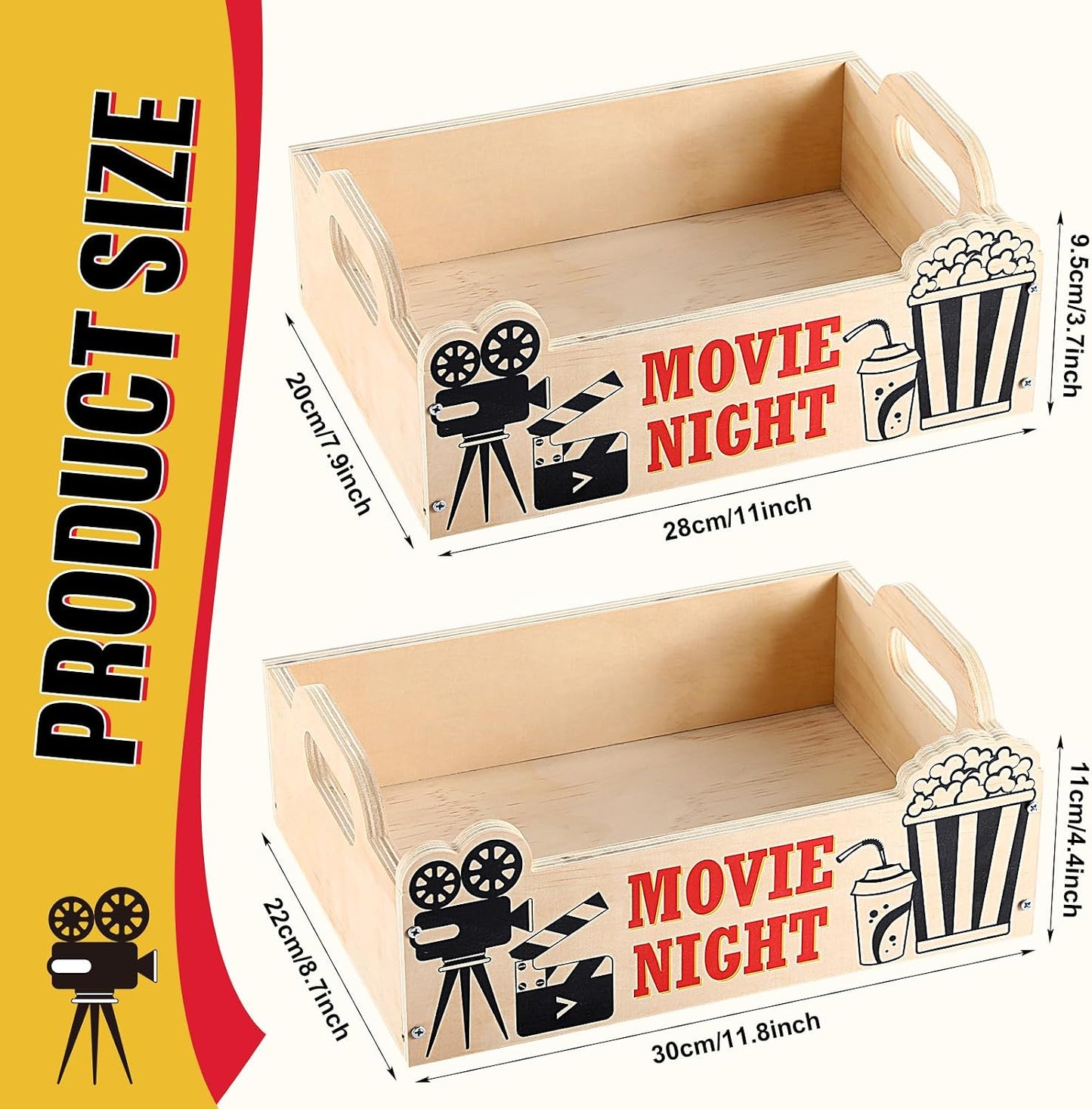 2 Pzas Cesta Snacks Madera con Asa Reutiliz. 11x7.9x3.7pulg