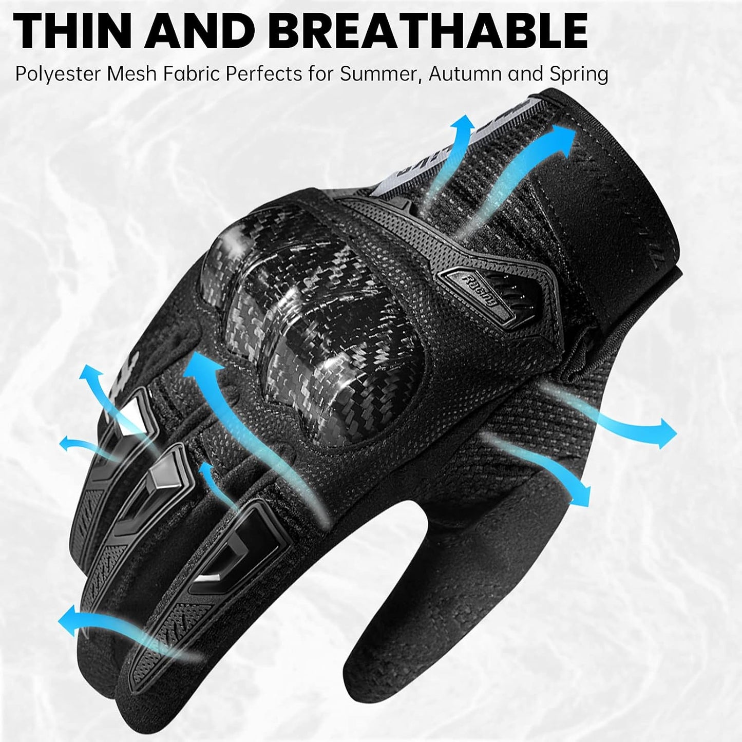 Guantes motocicleta tactiles con proteccion carbono md66
