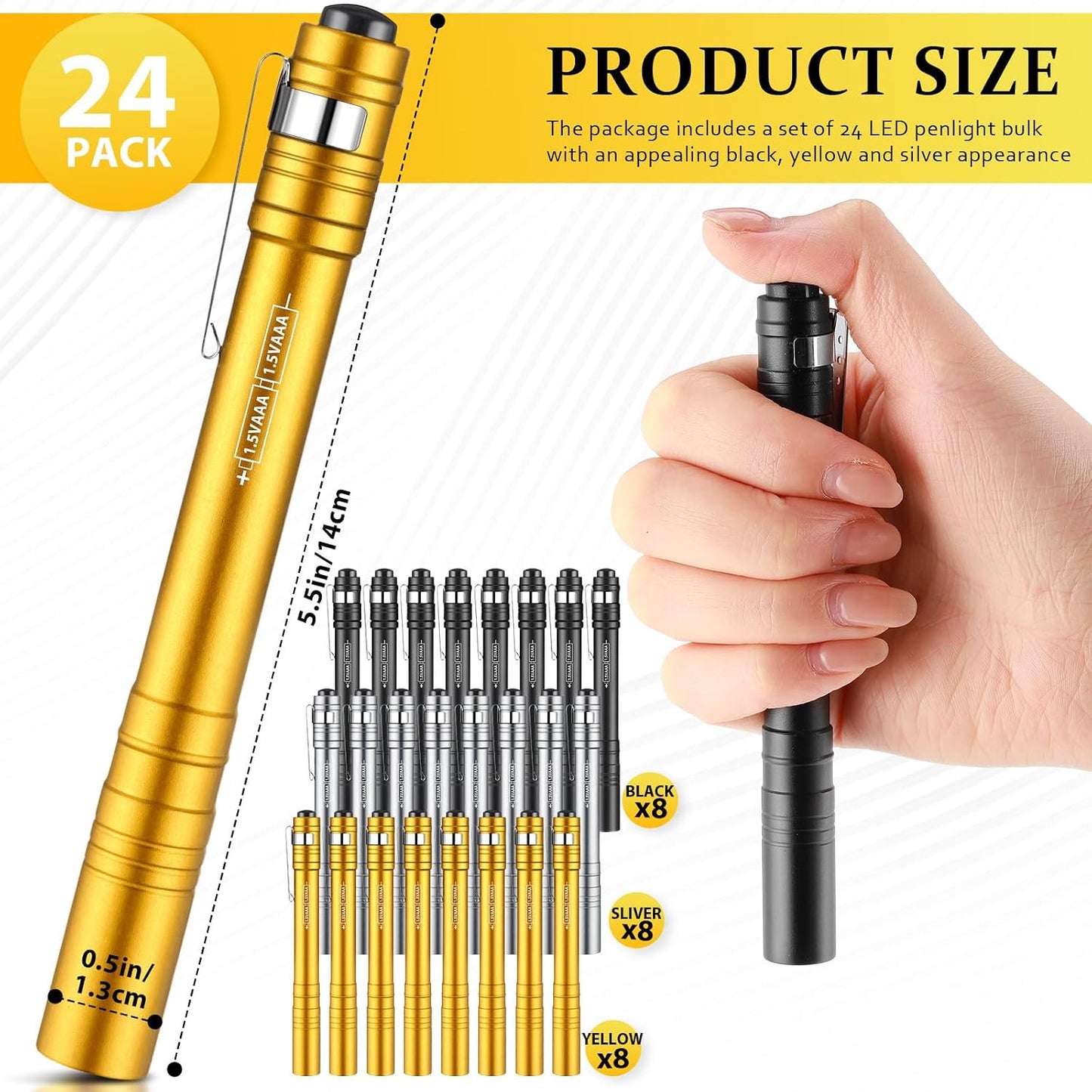 24 Linternas de Bolígrafo LED Aluminio con Clip para Hombres