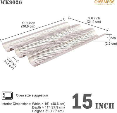 Molde baguette antiadherente 15pulg 3 panes canal 2pulg oro champán