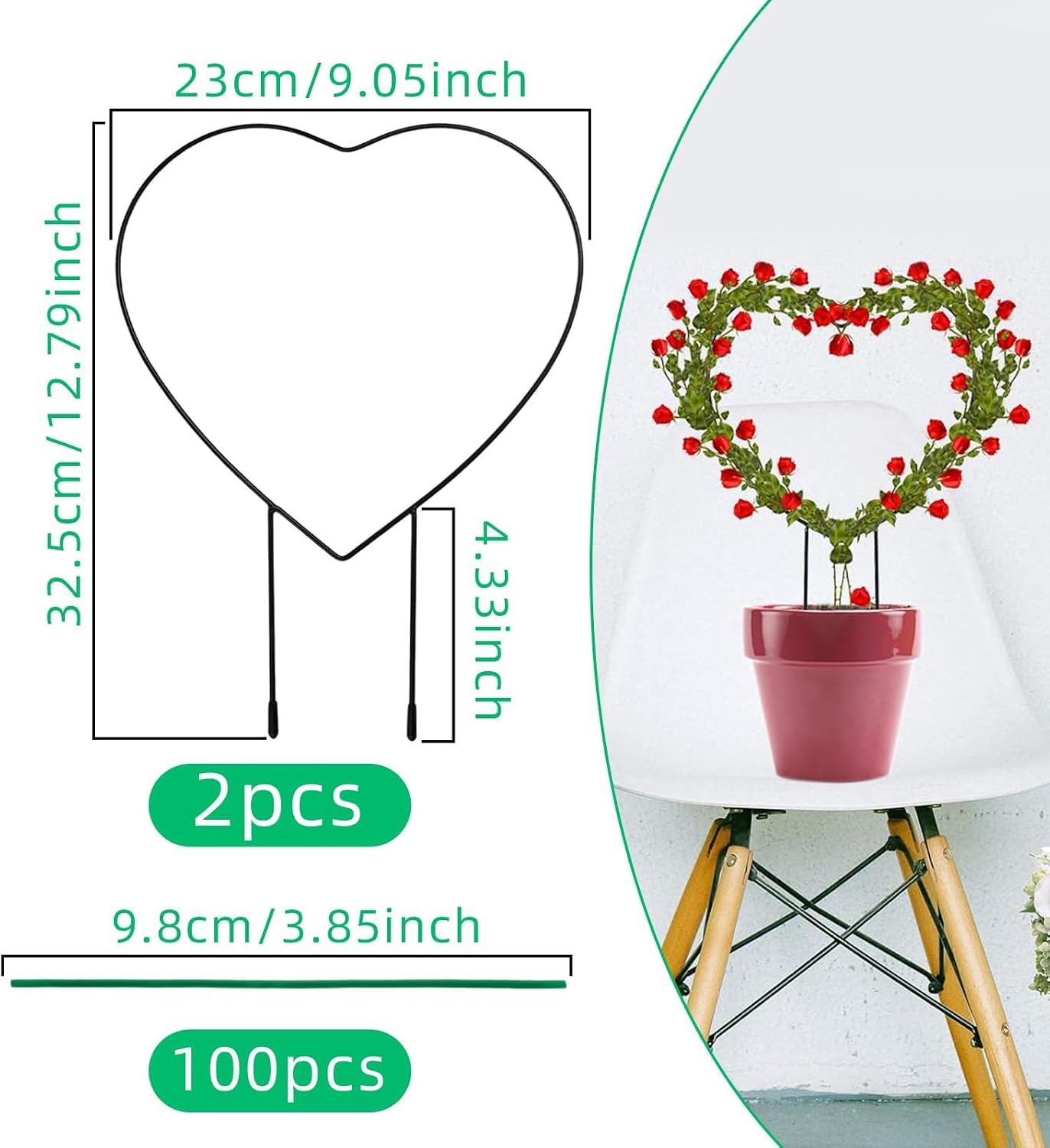 Enrejado corazón hierro 2 pzas para plantas trepadoras