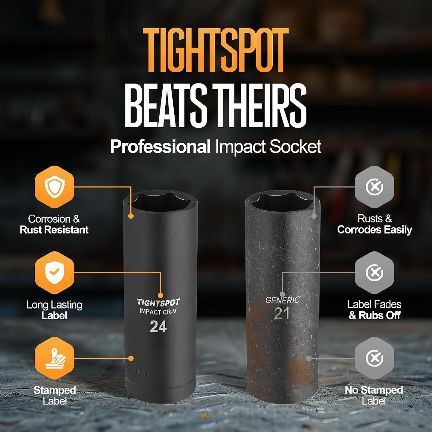 Set enchufes impacto 1/2 pulg 24mm acero crv tratado