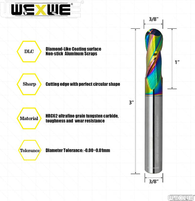 Fresa carburo DLC tallado 3D aluminio madera 2 filos
