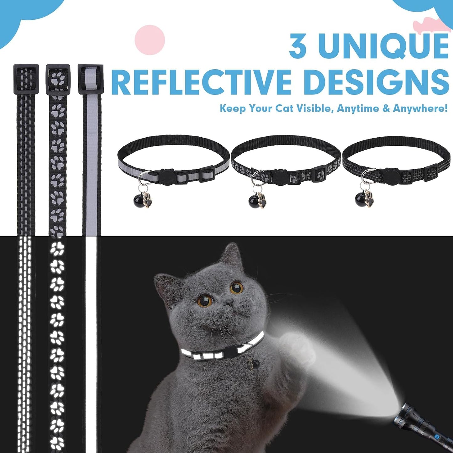 Collar reflectante gato con cascabeles ajustable 8-11.8