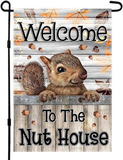 Bandera jardín 12x18pulg doble cara texto welcome to the nut house