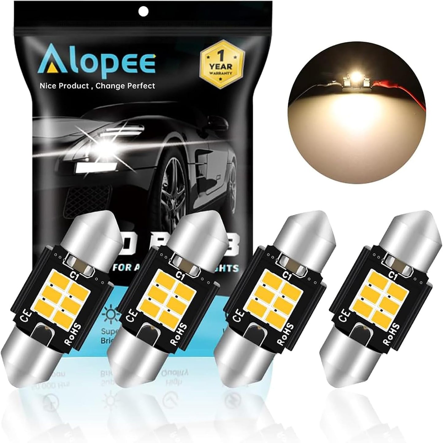 Set 4 bombillas LED DE3022 31mm luz cálida blanca puerta