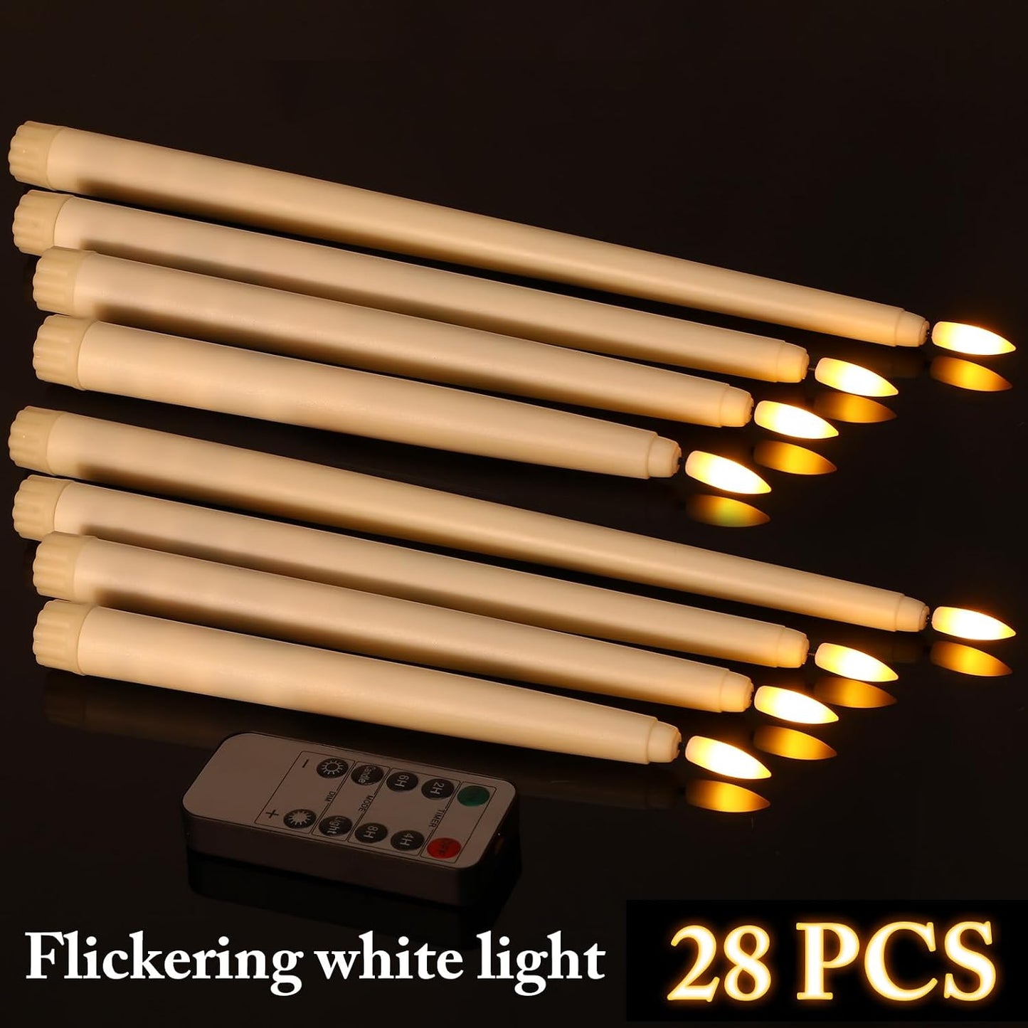 28 Velas Cónicas LED Parpadeantes 8.5-12.8pulg Blanco Cálido