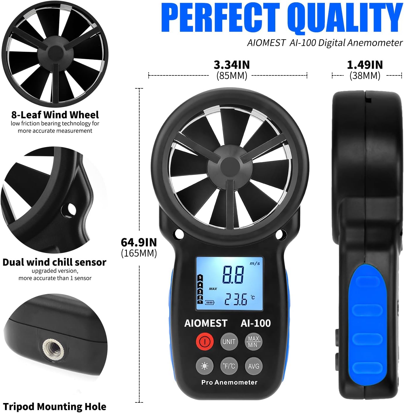 Anemometro digital AI-100 medidor velocidad viento aire HVAC