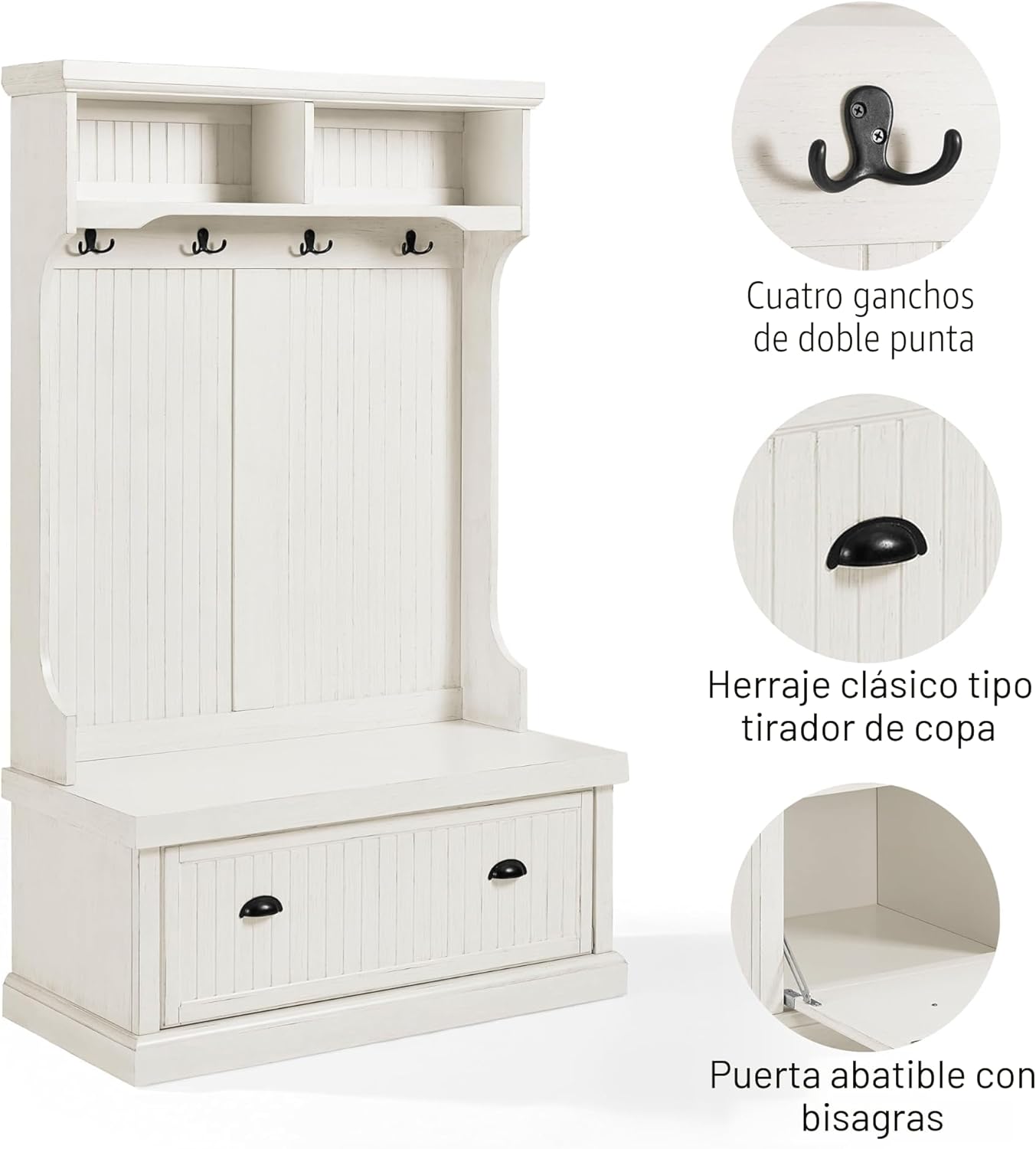 Mueble pasillo madera blanco gastado