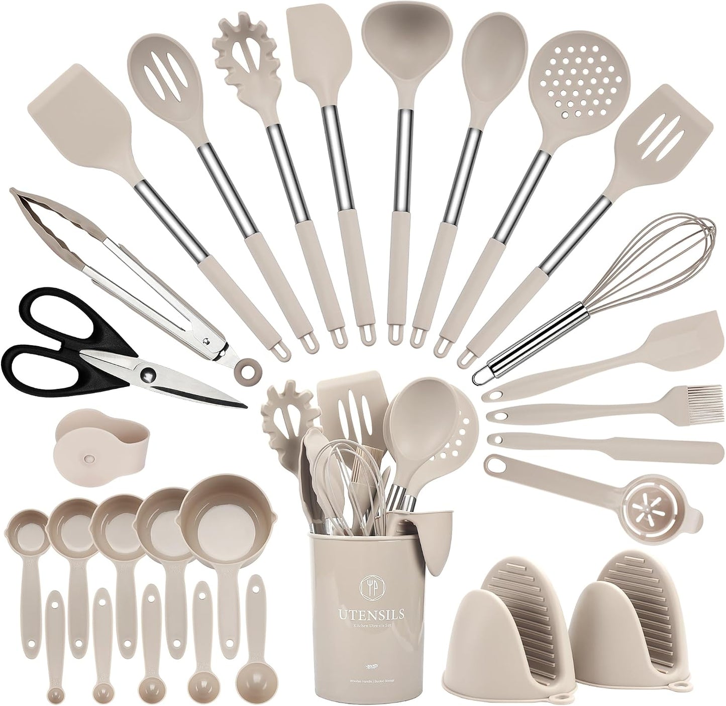 Set 28 Pzas Utensilios Silicona Mango Acero Inox Resistente Calor
