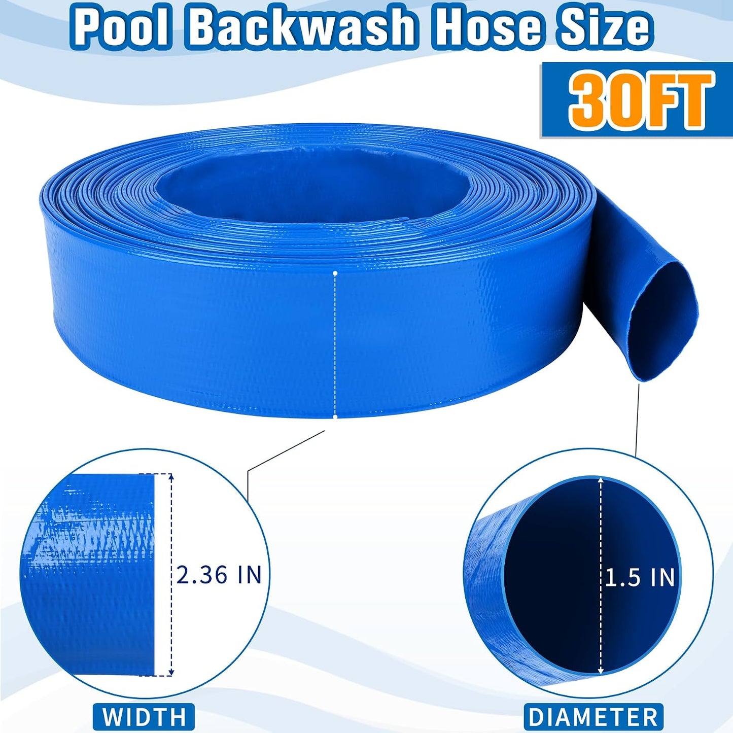 Manguera retrolavado piscina 1.5" x30ft doble PVC plana