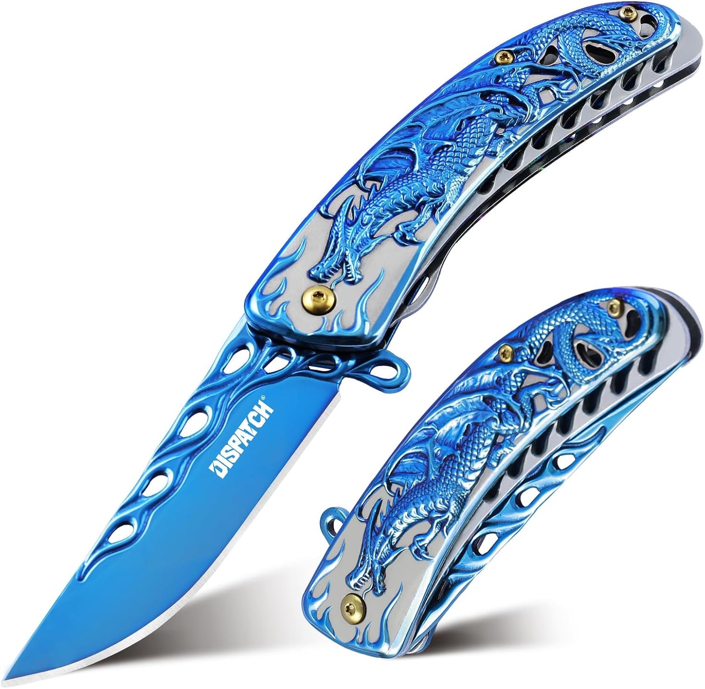 Cuchillo plegable con clip mango dragón EDC camping