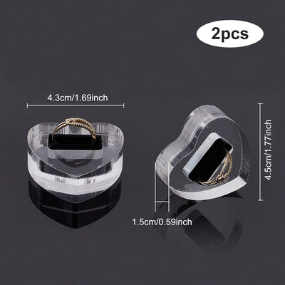 2 Soportes anillo acrílico terciopelo negro forma corazón