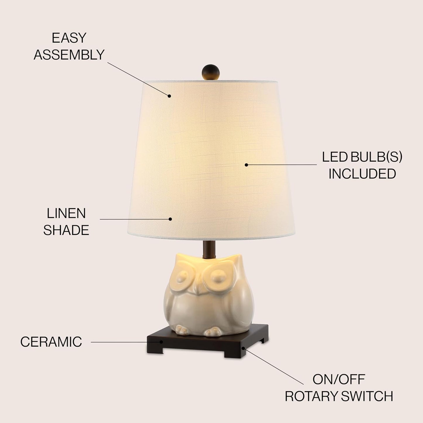 Lámpara mesa LED cerámica estilo cabaña 16pulg