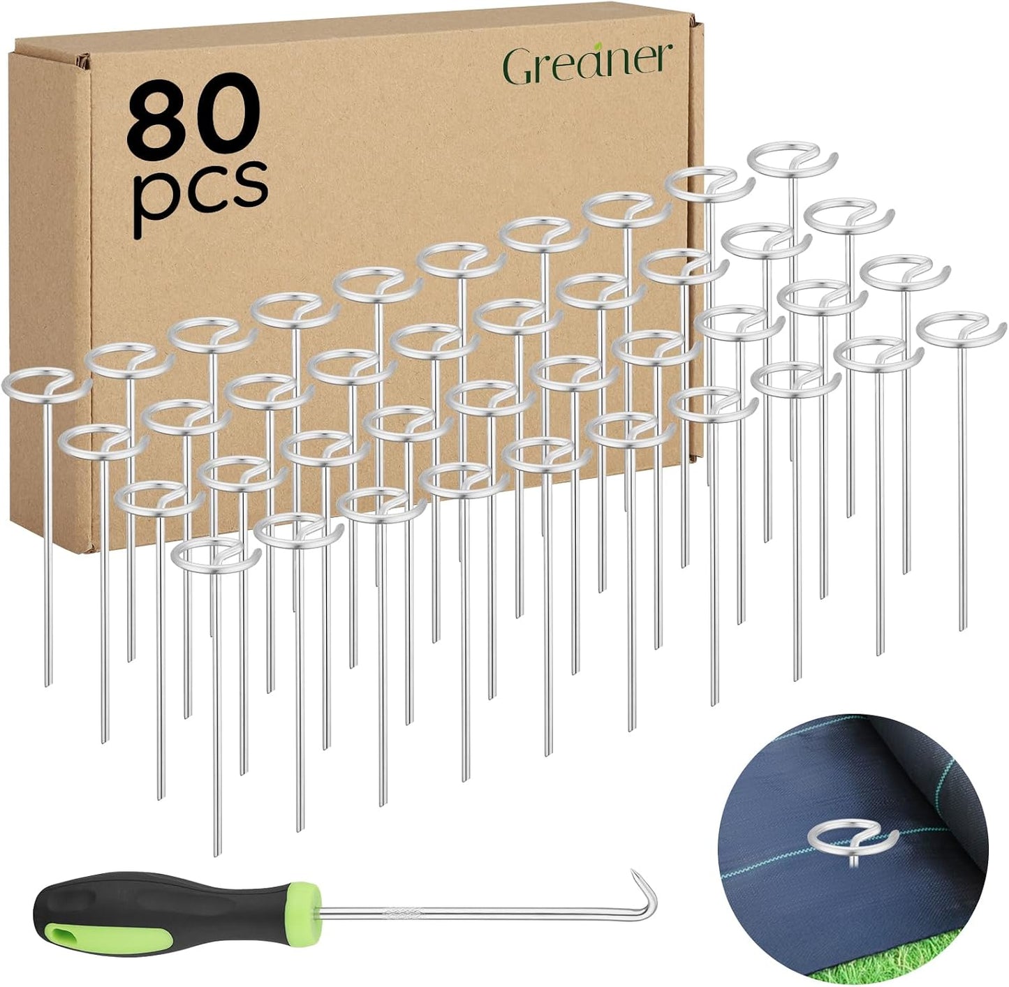 120 Estacas Césped Metal con Gancho Púa y Kit Juntas