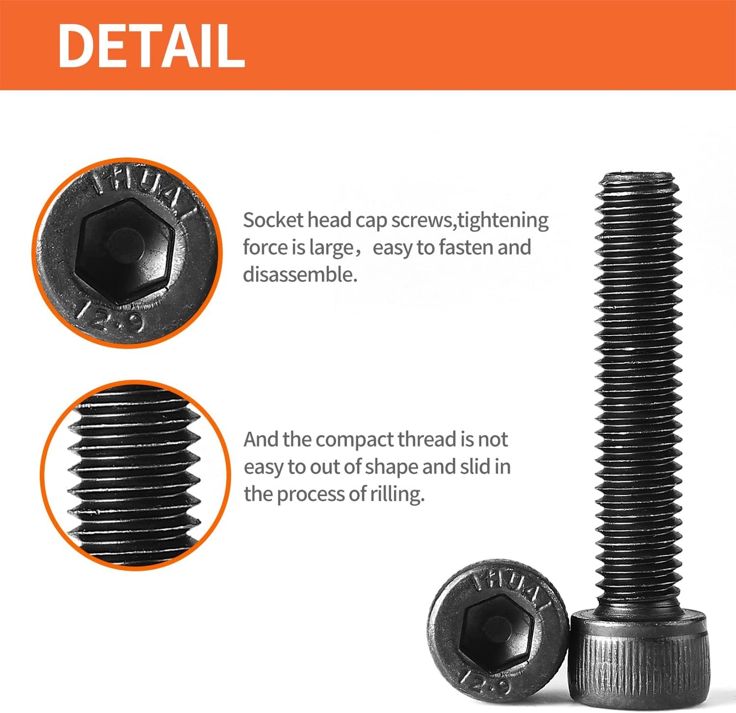 Tornillos hex M5-0.031x2.165pulg acero aleación grado 12.9 negro