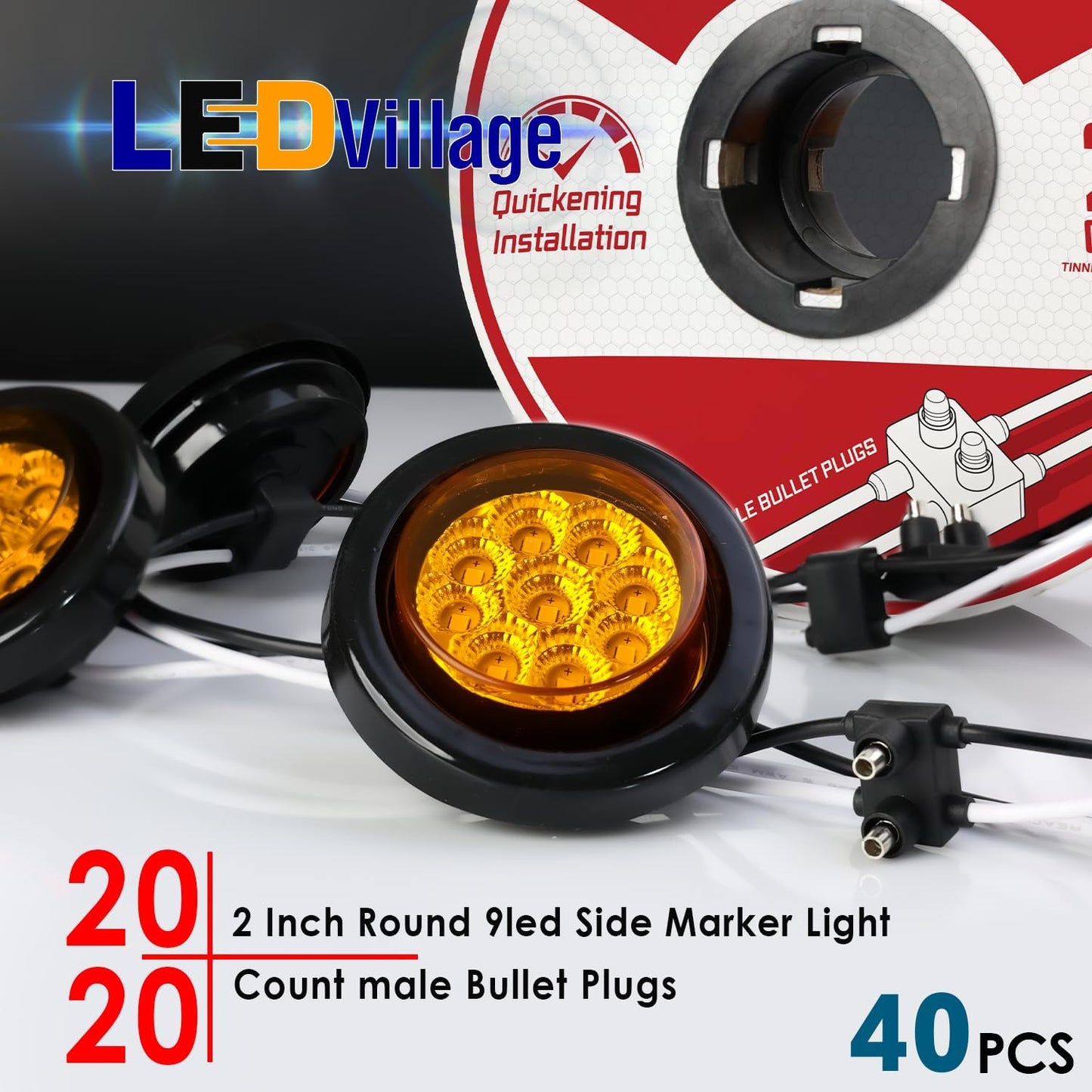 20 Luces LED Ámbar 2pulg con Reflectores para Remolque RV