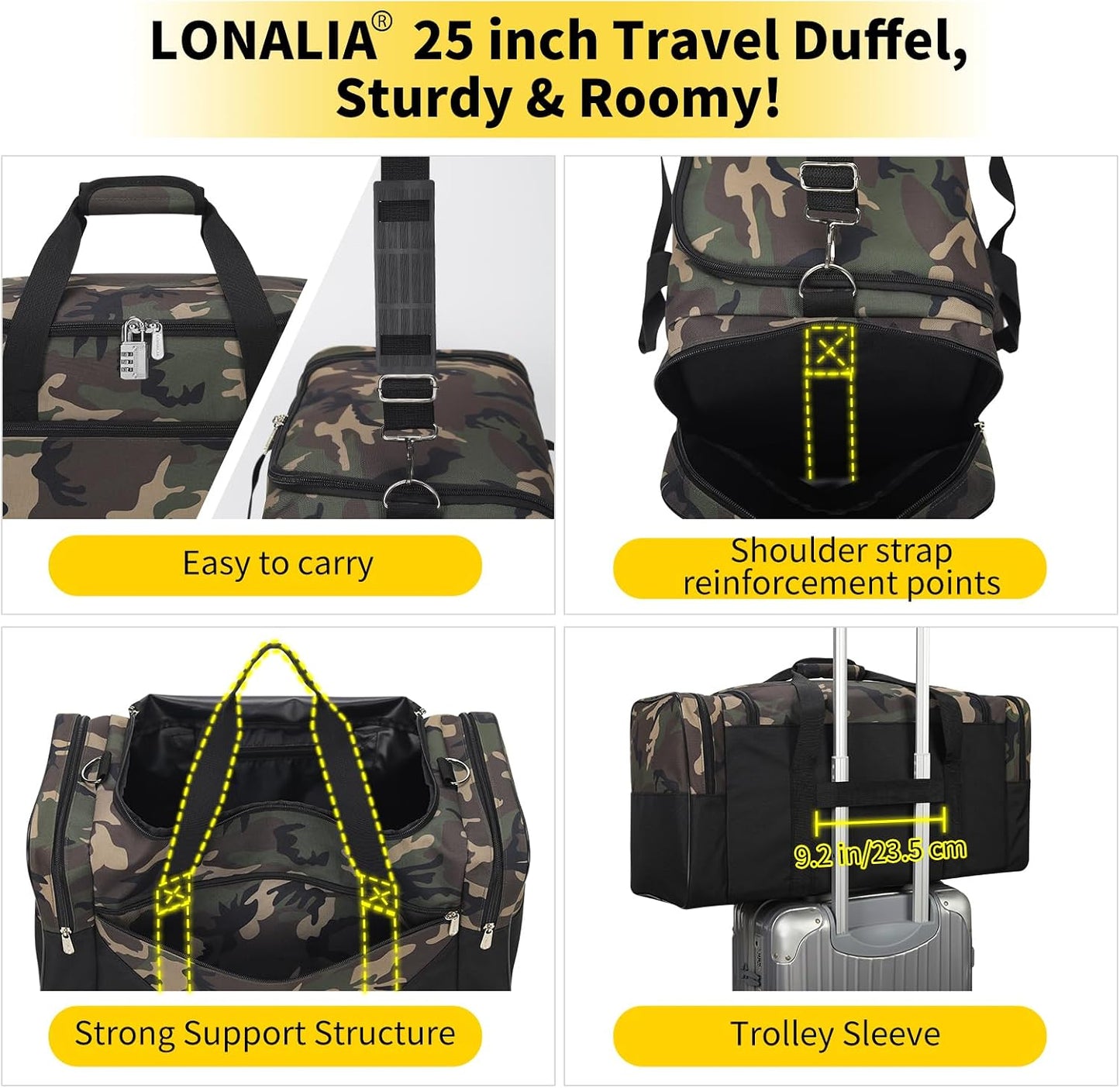 Bolsa viaje hombre 25pulg 56L espaciosa camuflaje