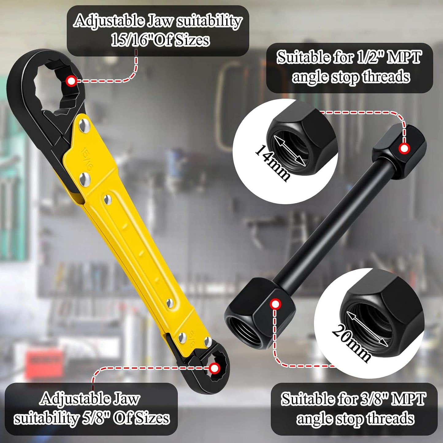 Kit llave angular fontanero para tope y tuercas amarillo