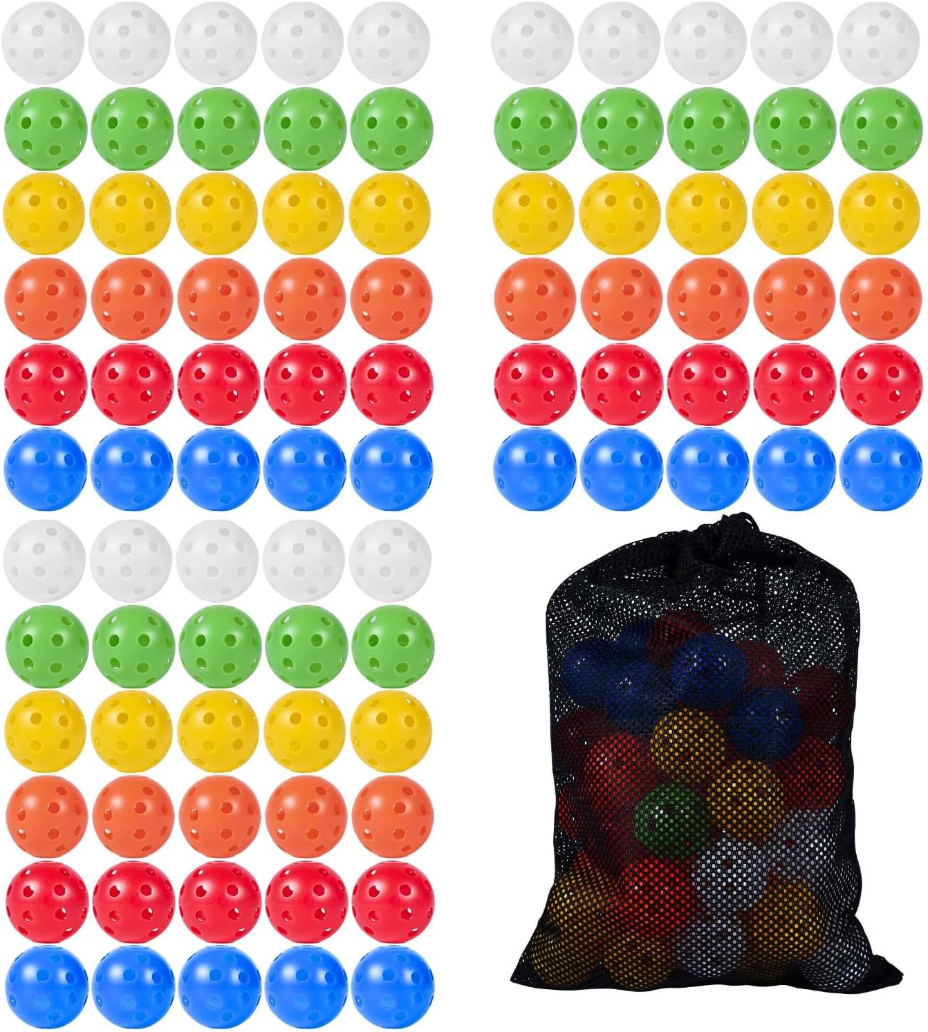 90 Pelotas Golf Plástico Coloridas con Bolsa Malla