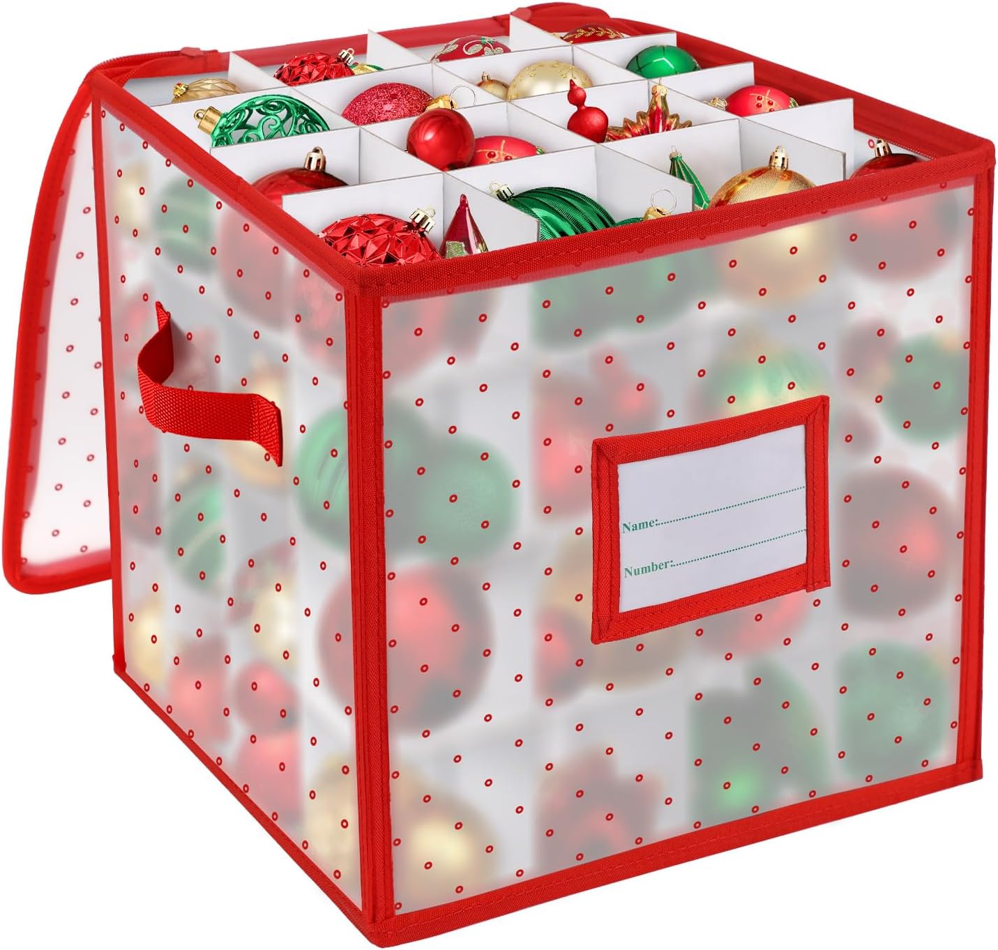 Caja almacenamiento adornos Navidad con divisores 3" rojo