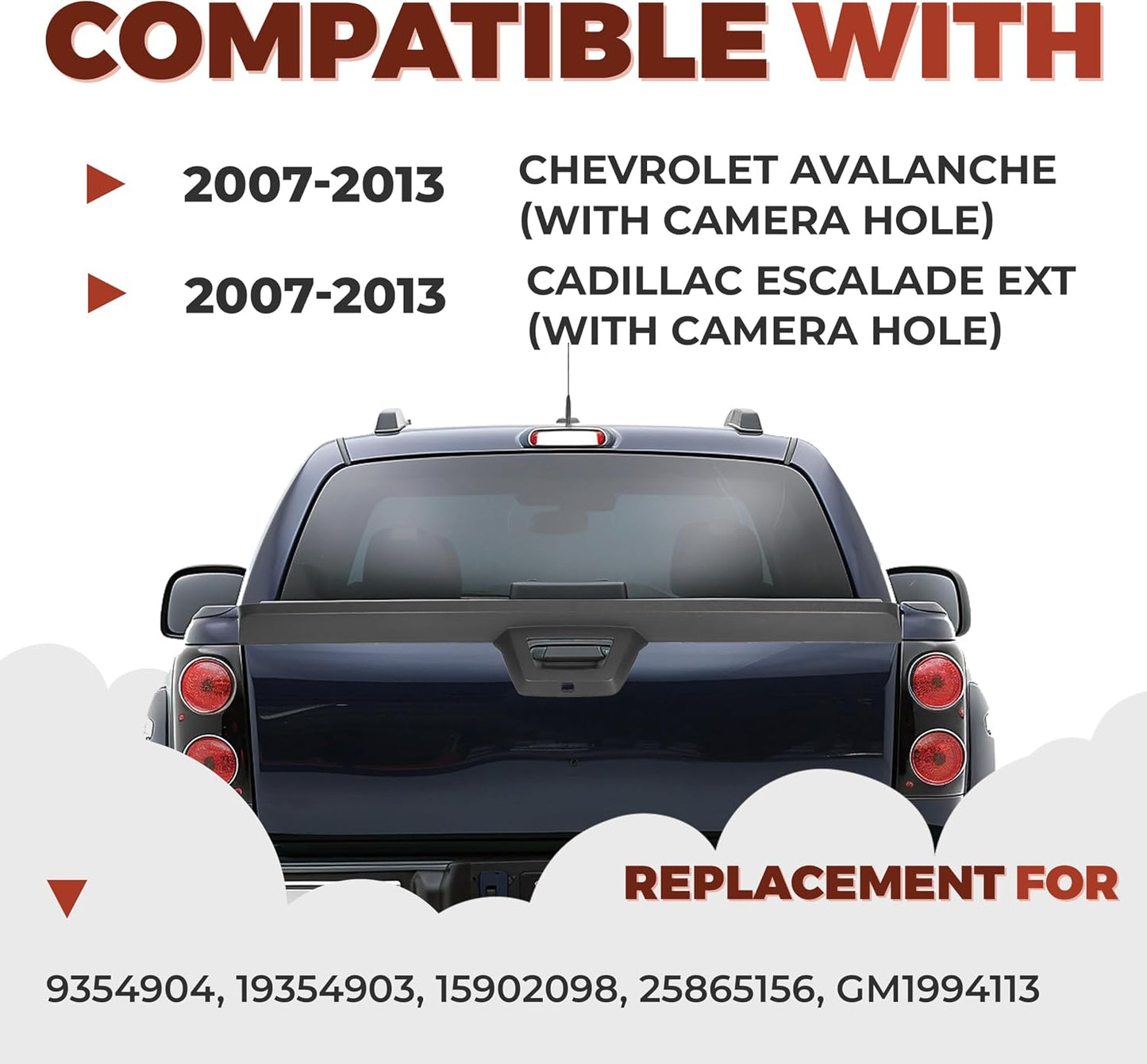 Cubierta compuerta trasera Chevy Avalanche 07-13 y Cadillac