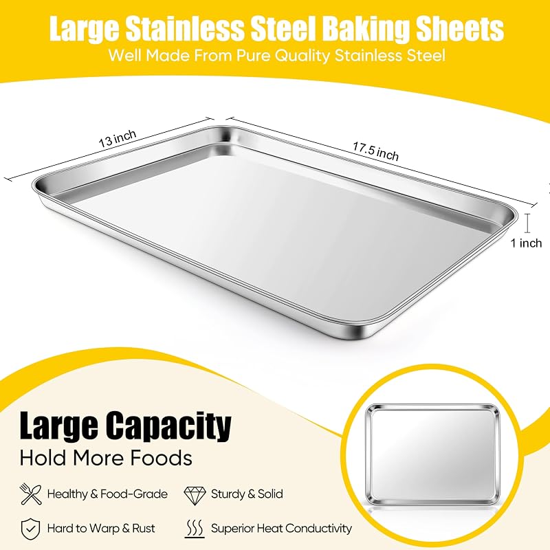 2 Pzas Bandejas Acero Inox 18x13pulg para Hornear
