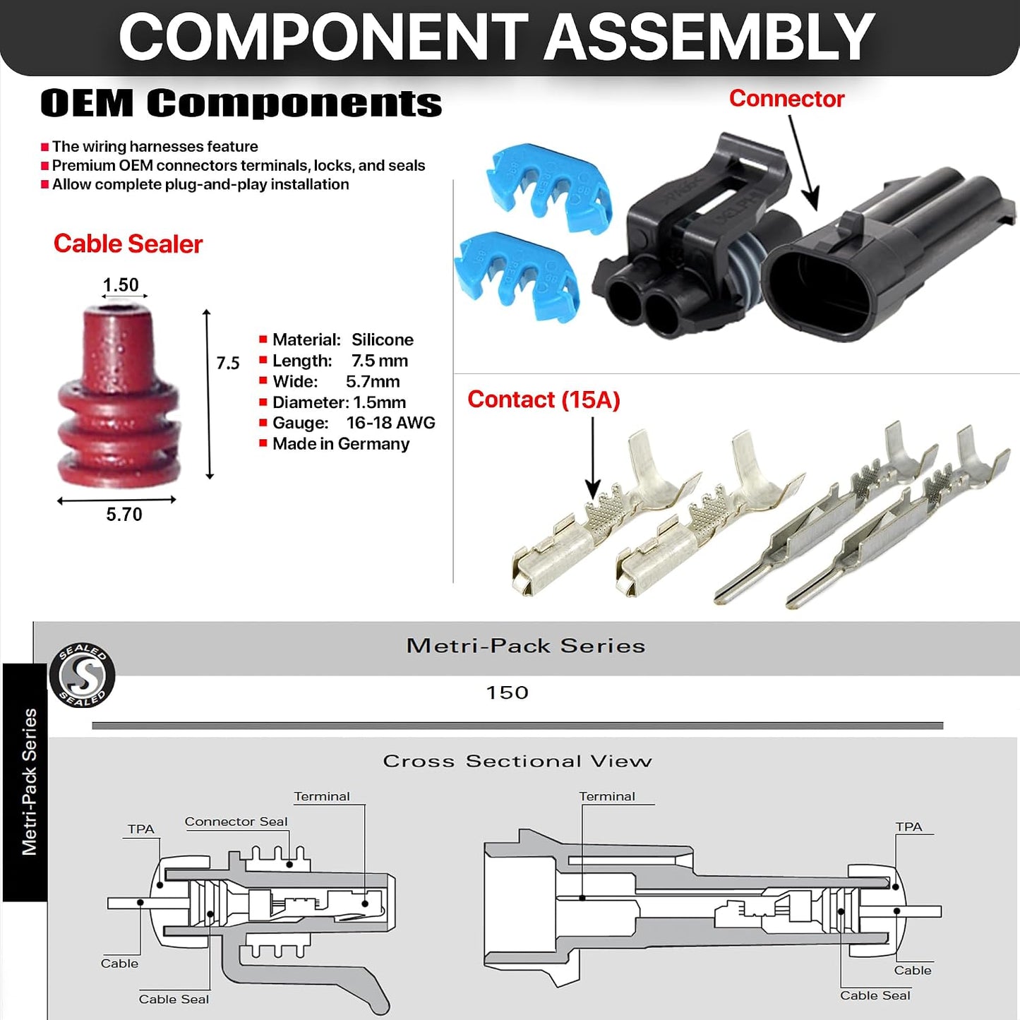 Pack 2 conectores 2 vías 16V 14A 16-18 AWG Metri-Pack