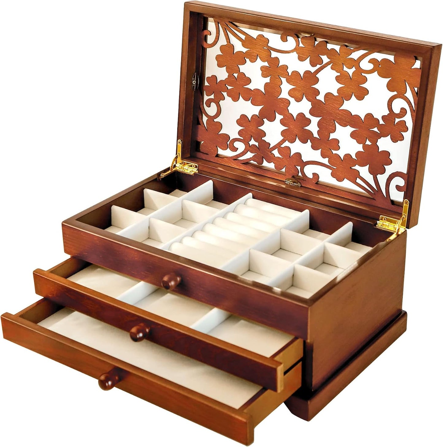 Caja de madera para joyas 3 capas organizadora