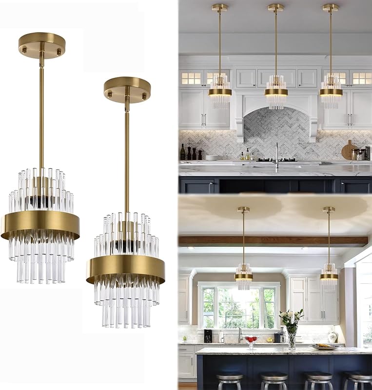 2 Luces Colgantes Isla Cocina Cristal Moderno Latón
