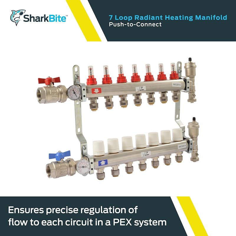Colector calefacción radiante 7 bucles para PEX Pipe y PE-RT