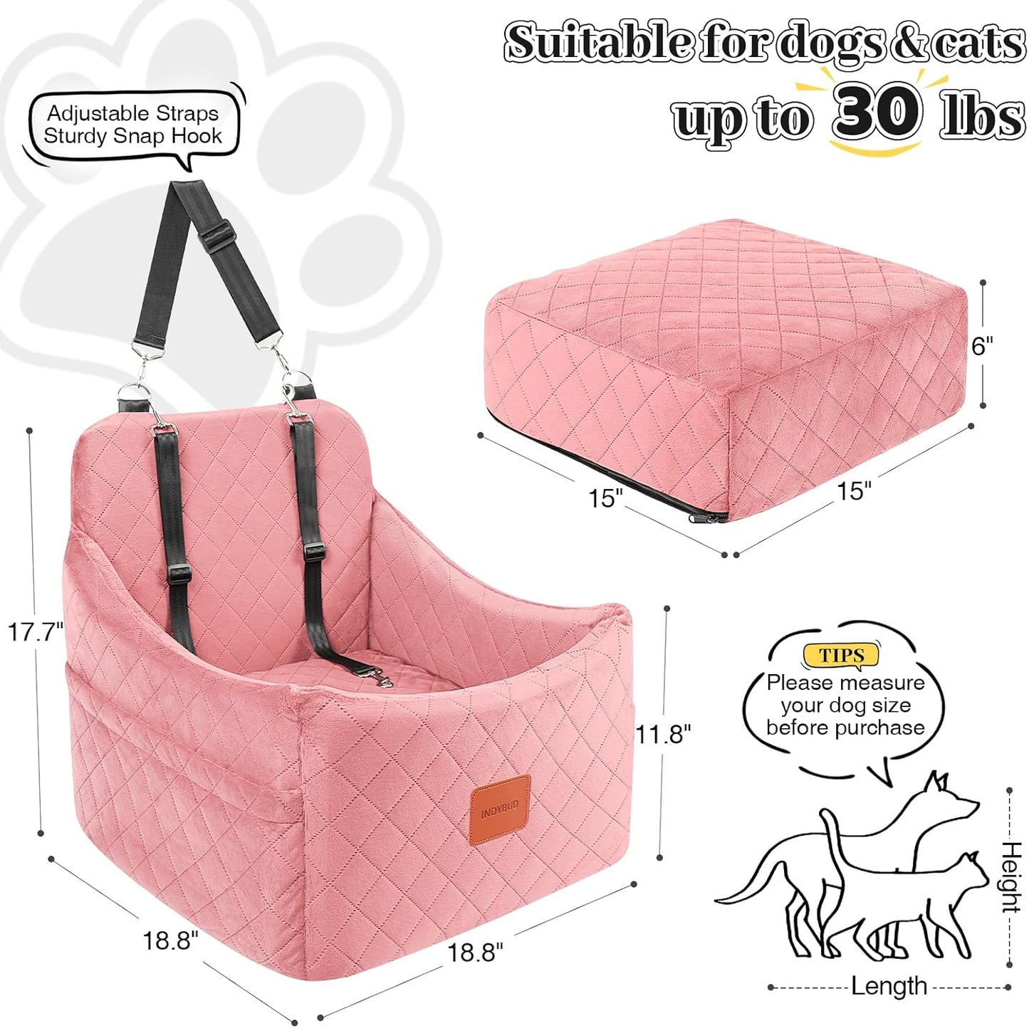 Asiento elevador perro 35lb fondo antiderrap con bolsillos