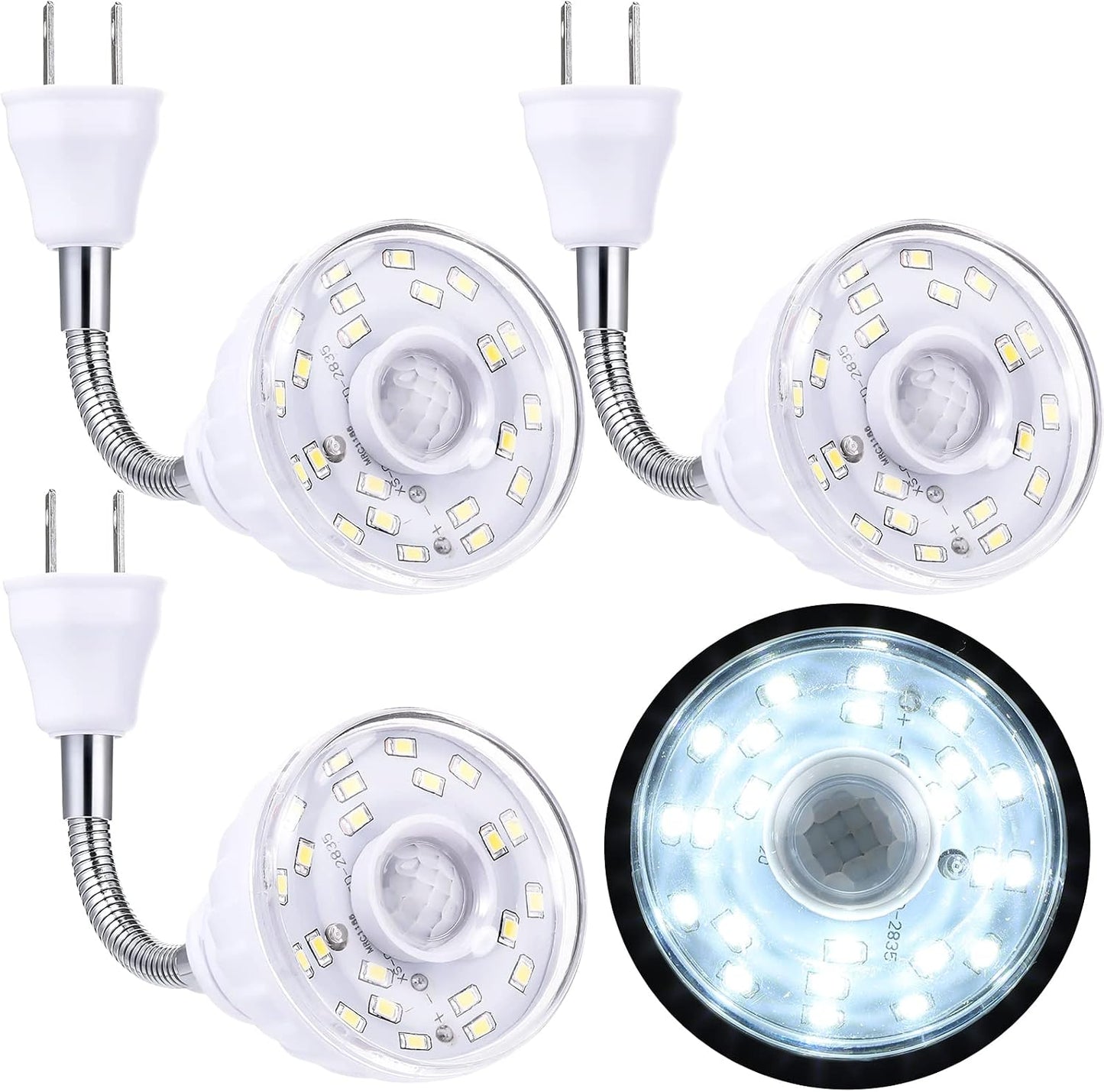 3 Luces LED Nocturnas Sensor Movimiento Giratorio Blanco Frío