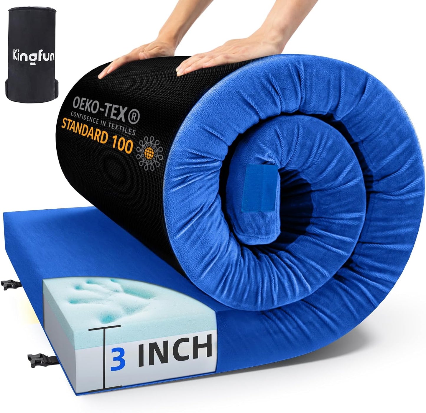 Colchón espuma visco 3pulg impermeable enrollable