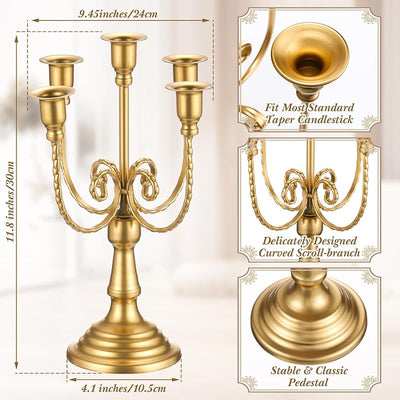 6 Candelabros Dorados Metal para Velas 5 Brazos