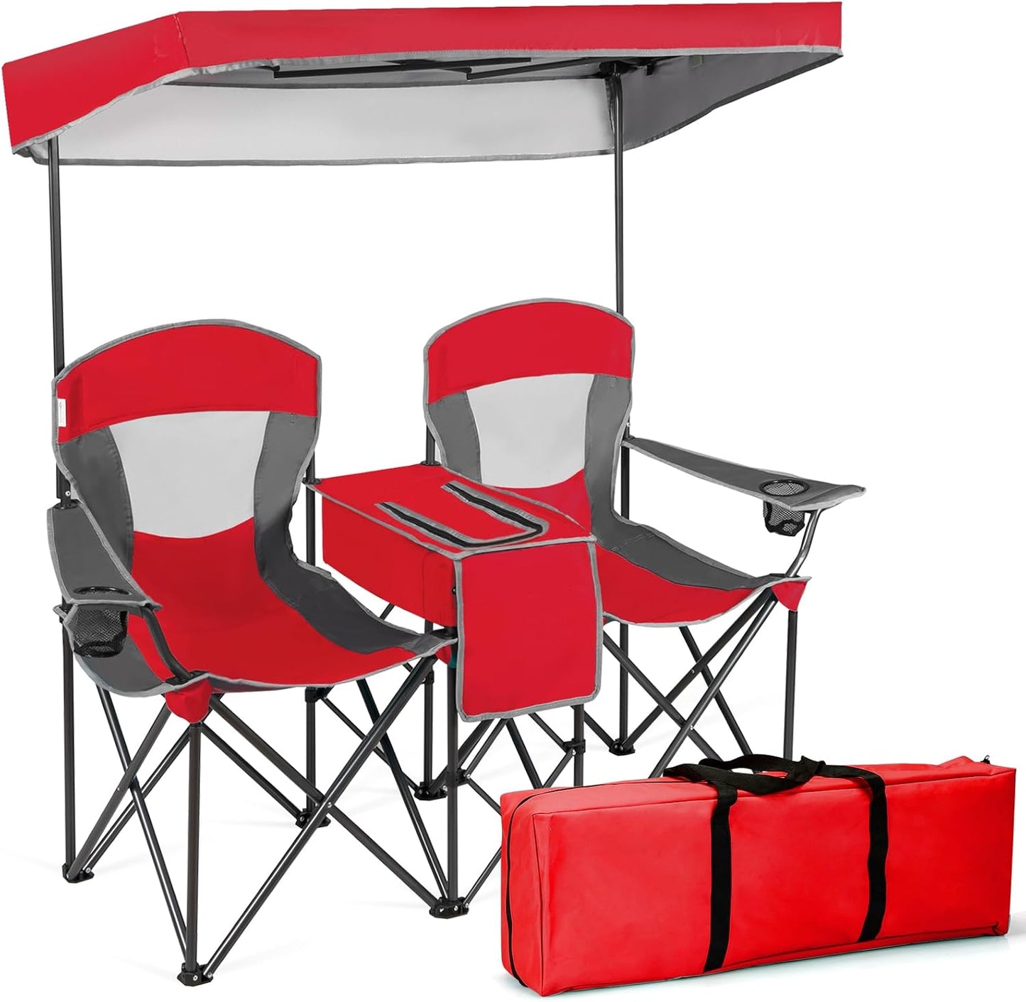 Silla campamento doble con toldo para 2 rojo