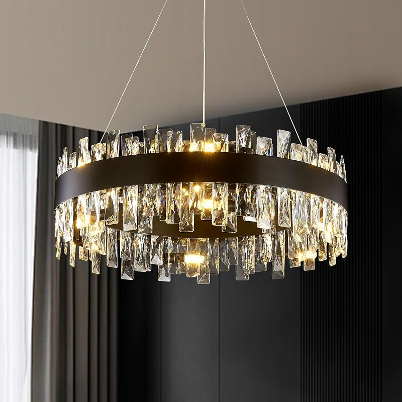Candelabro colgante cristal K9 negro redondo comedor