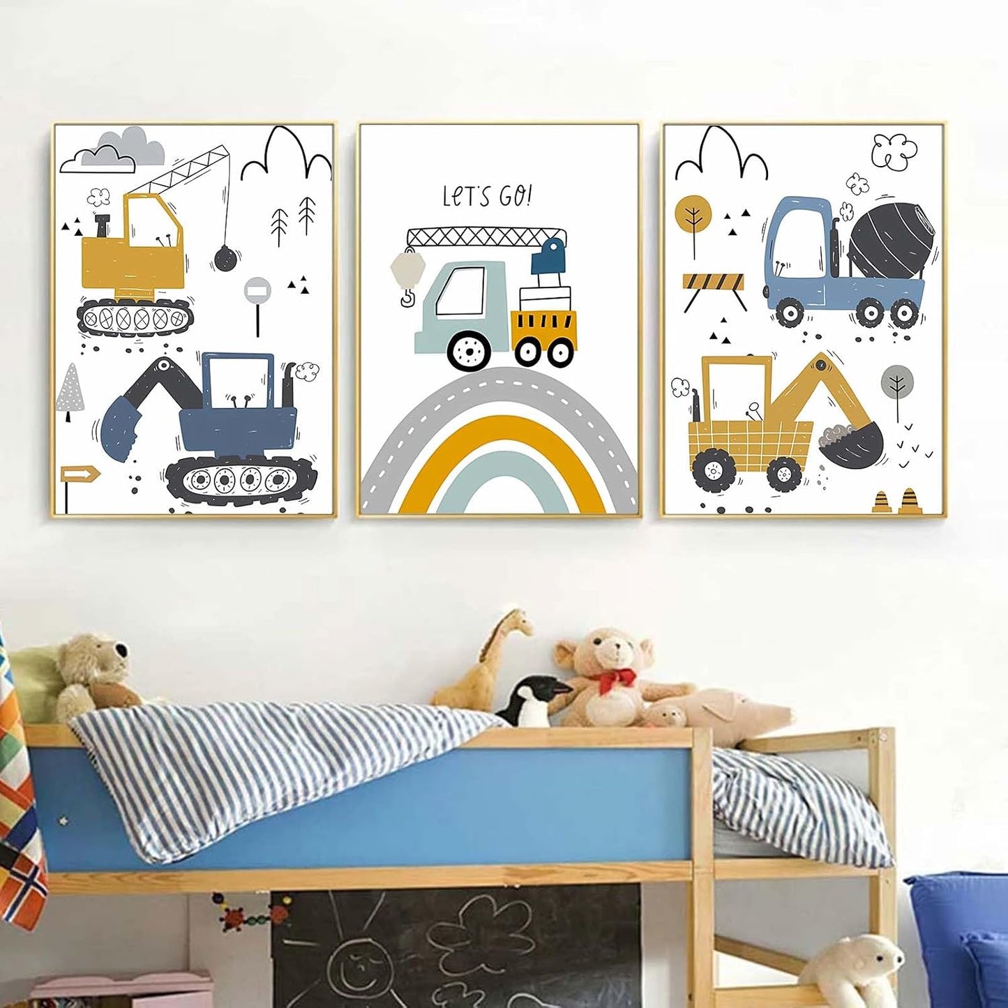 Lienzo decoración guardería automóviles grúas sin marco