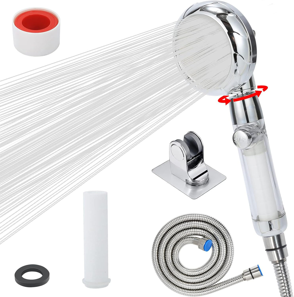 Cabezal ducha RV con filtro agua dura manguera interruptor