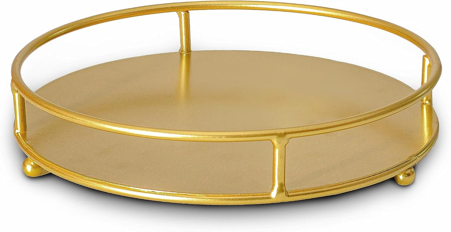 Bandeja almacenamiento joyas perfumes 8" redonda dorada