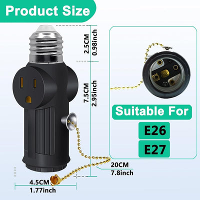 Adaptador enchufe E26/E27 3 clavijas con interruptor negro pack 2