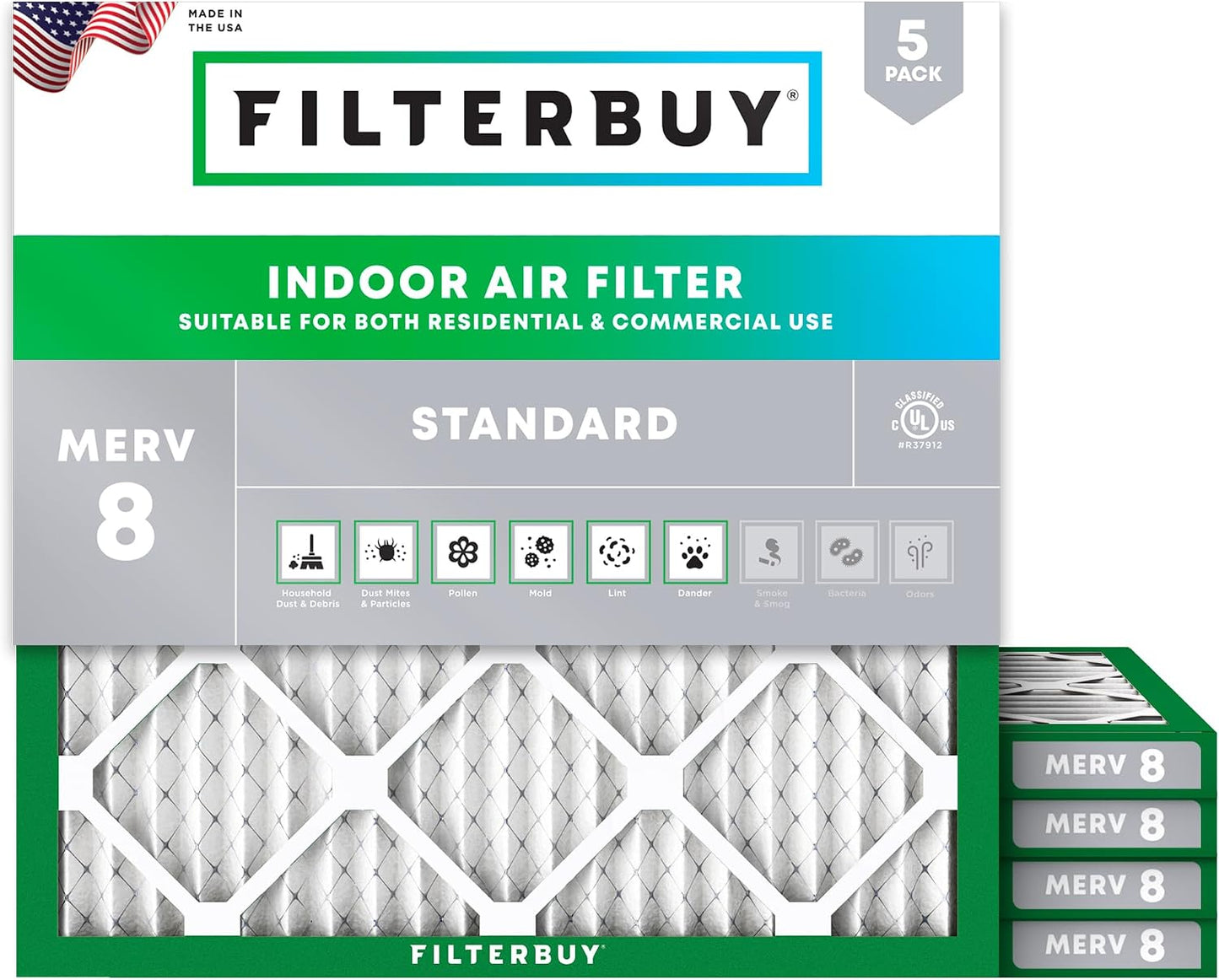 Filtro aire MERV 8 20x20x1 plisado HVAC AC 5 pzas