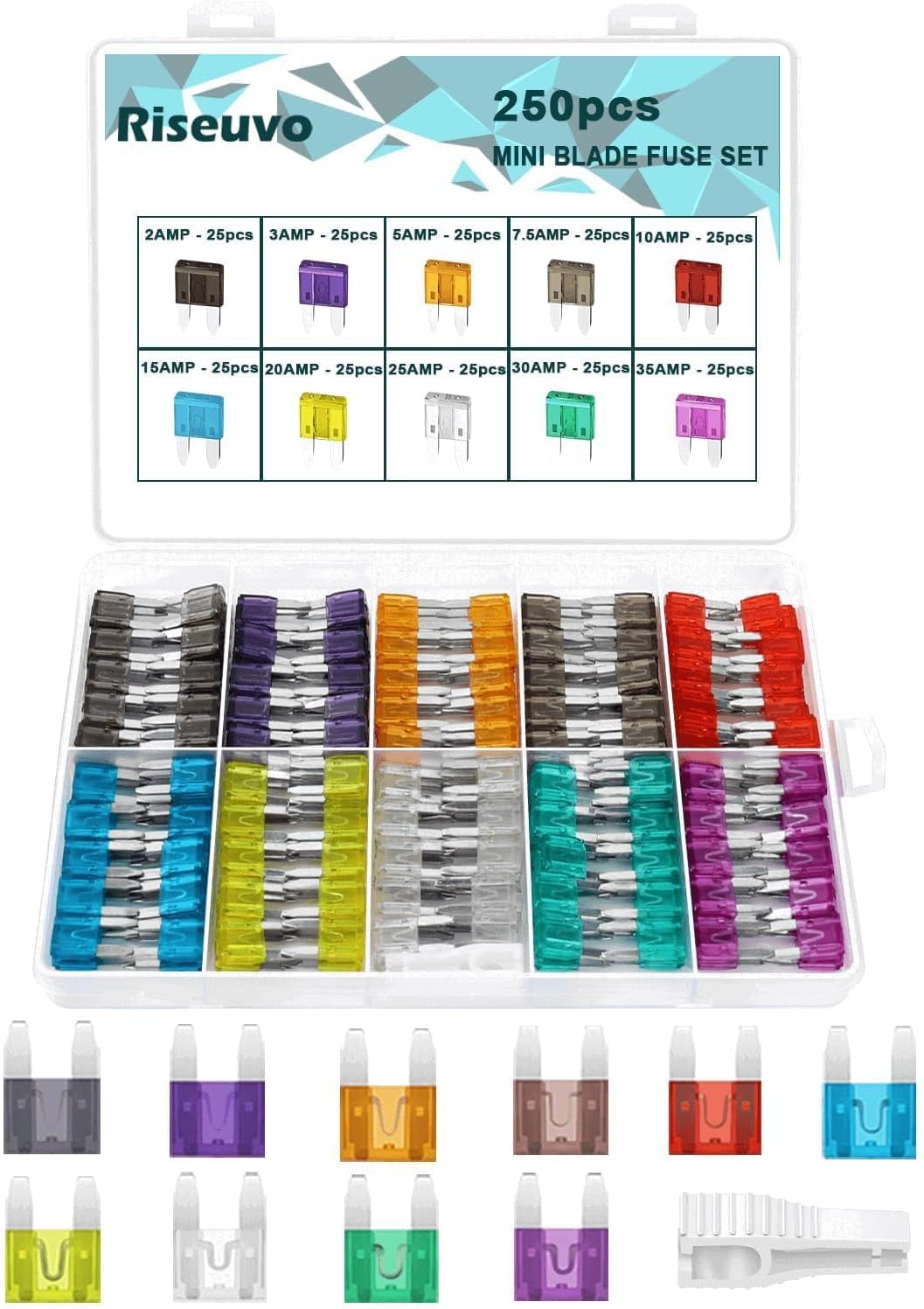 Set 250 fusibles mini tipo cuchilla para auto camión RV