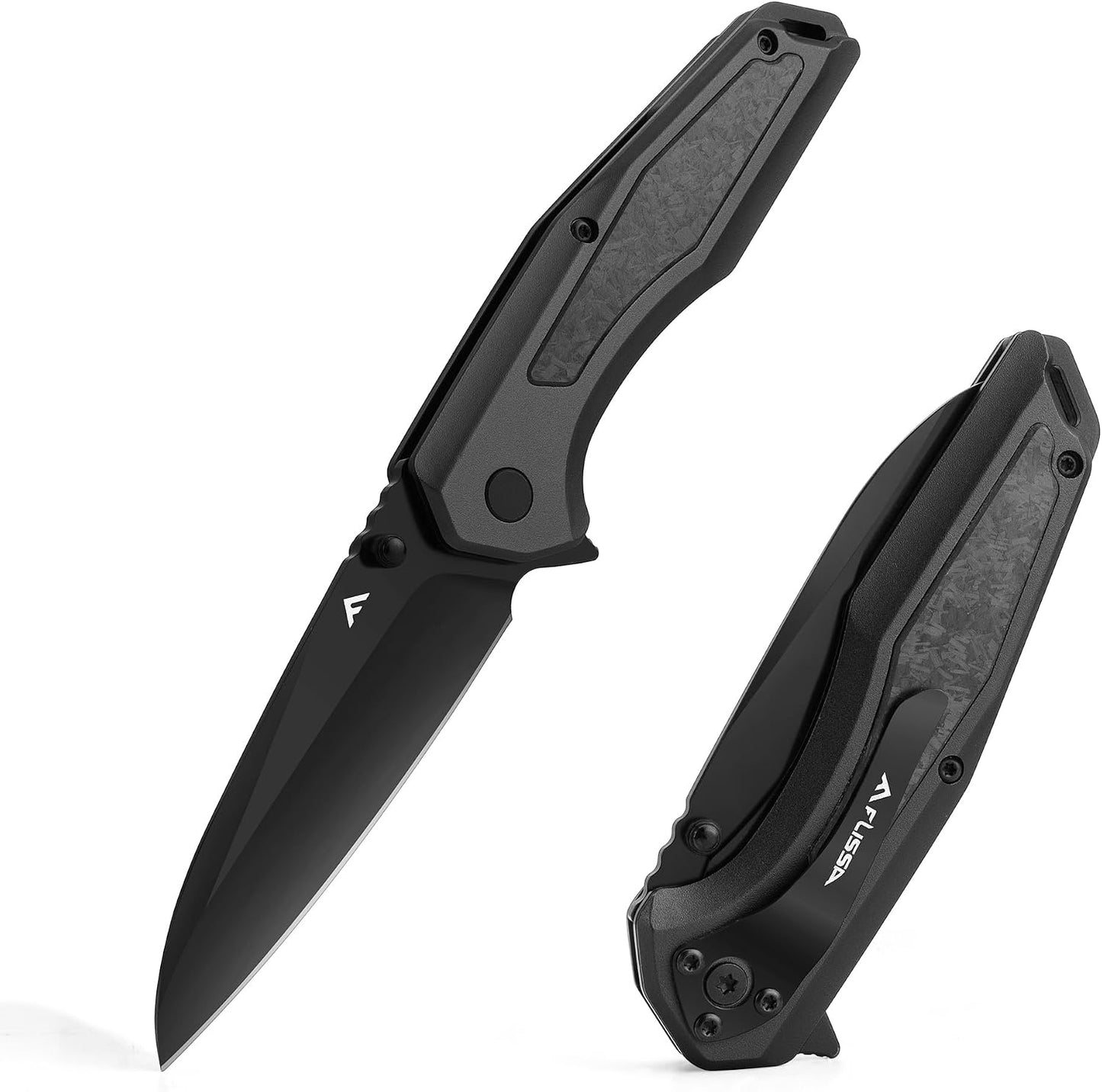 Cuchillo EDC plegable acero 14C28N mango aluminio fibra carbono