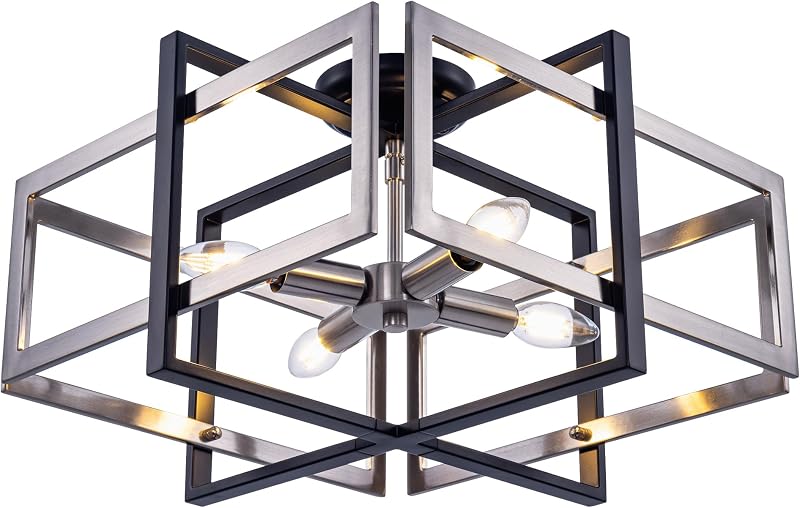 Lámpara techo industrial níquel cepillado 4 luces comedor