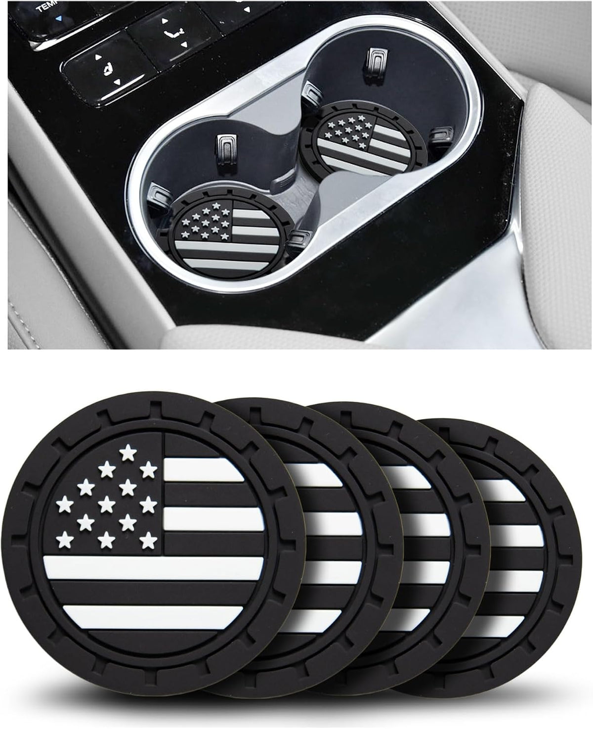 Portavasos auto 4uds bandera USA 2.75pulg antiderrap
