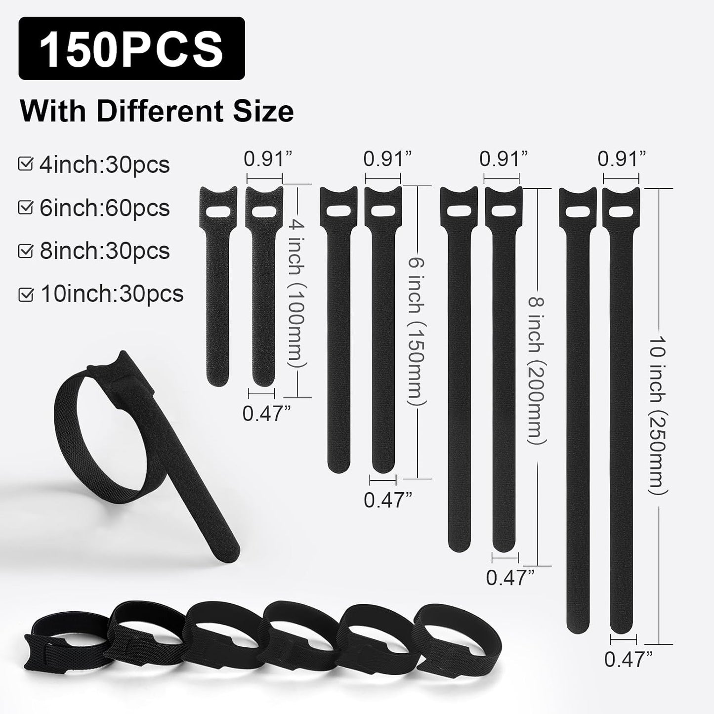 150 Bridas Cables 46810pulg Ajustable Negro